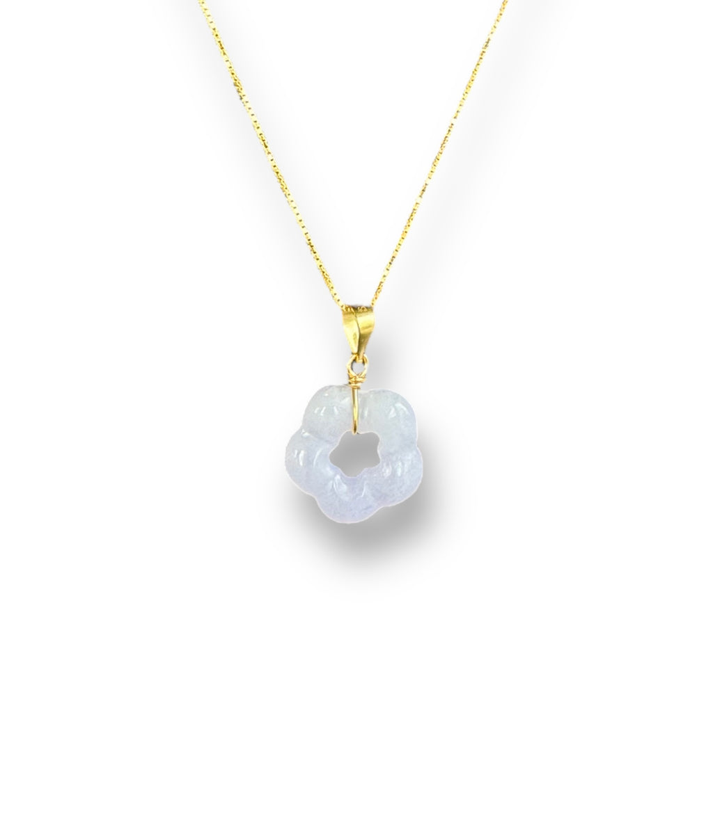 The Purple Jade Flower Necklace in Gold