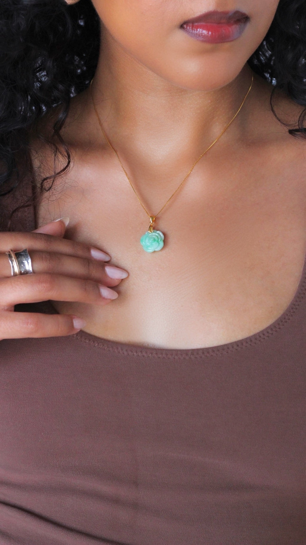 Golden Blossoming Green Rose Jade Necklace