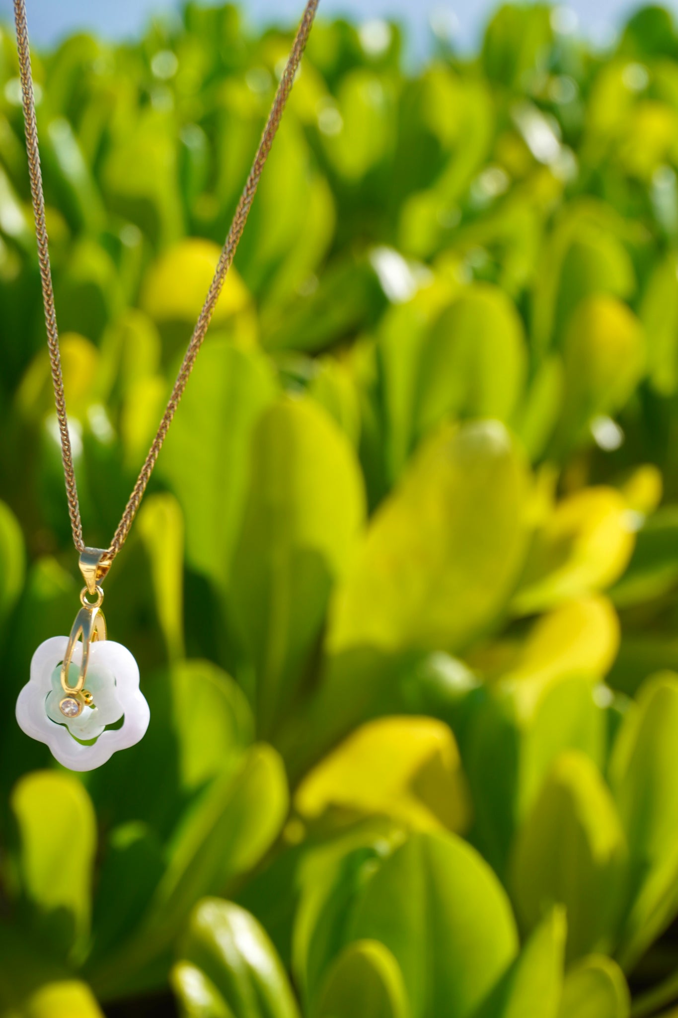 Golden Double Jade Flower Necklace