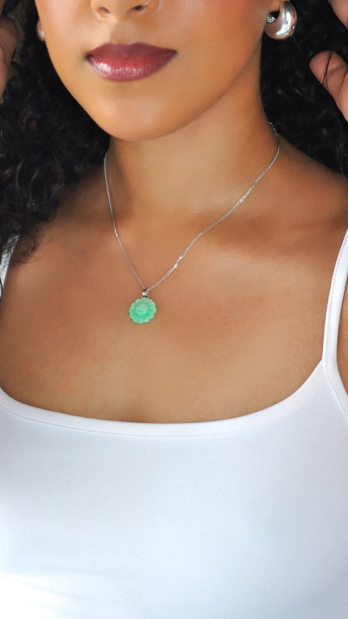 Silver Murakami Flower Jade Necklace