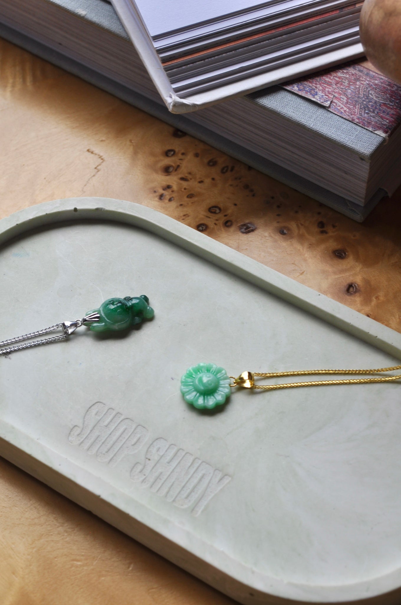 Gold Murakami Flower Jade Necklace