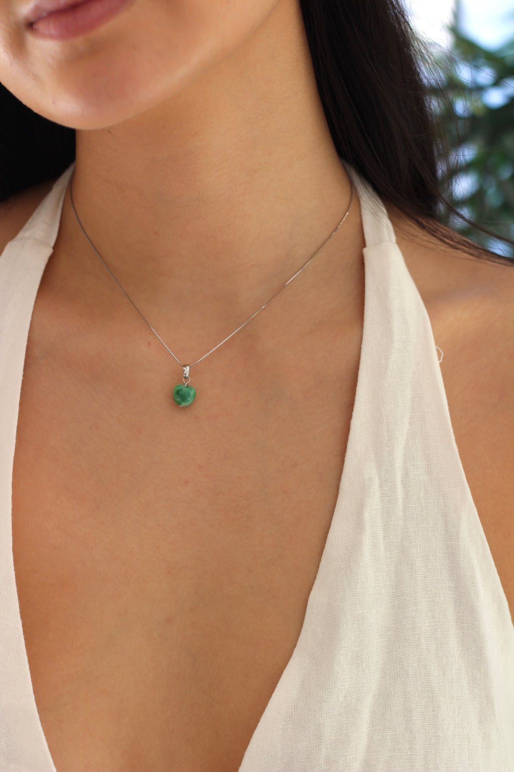 The Green Apple in Silver Necklace