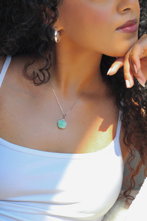 Silver Blossoming Green Rose Jade Necklace