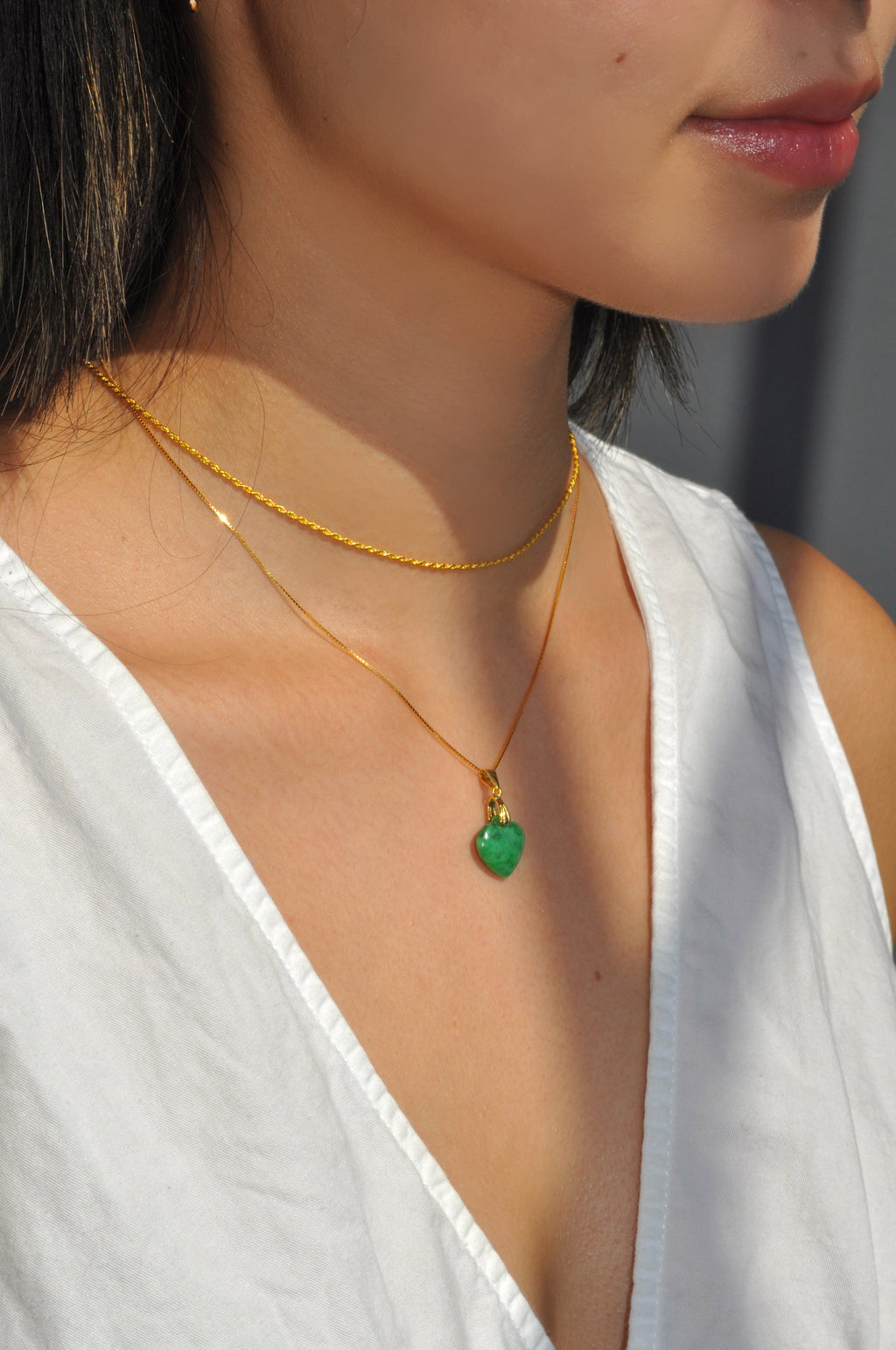 Golden Green Jade Love Necklace