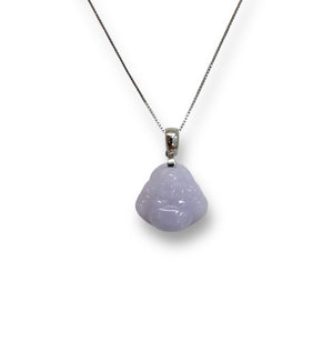 Abundance Silver Purple Jade Buddha Necklace