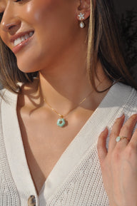 The Gold Green Jade Flower Necklace