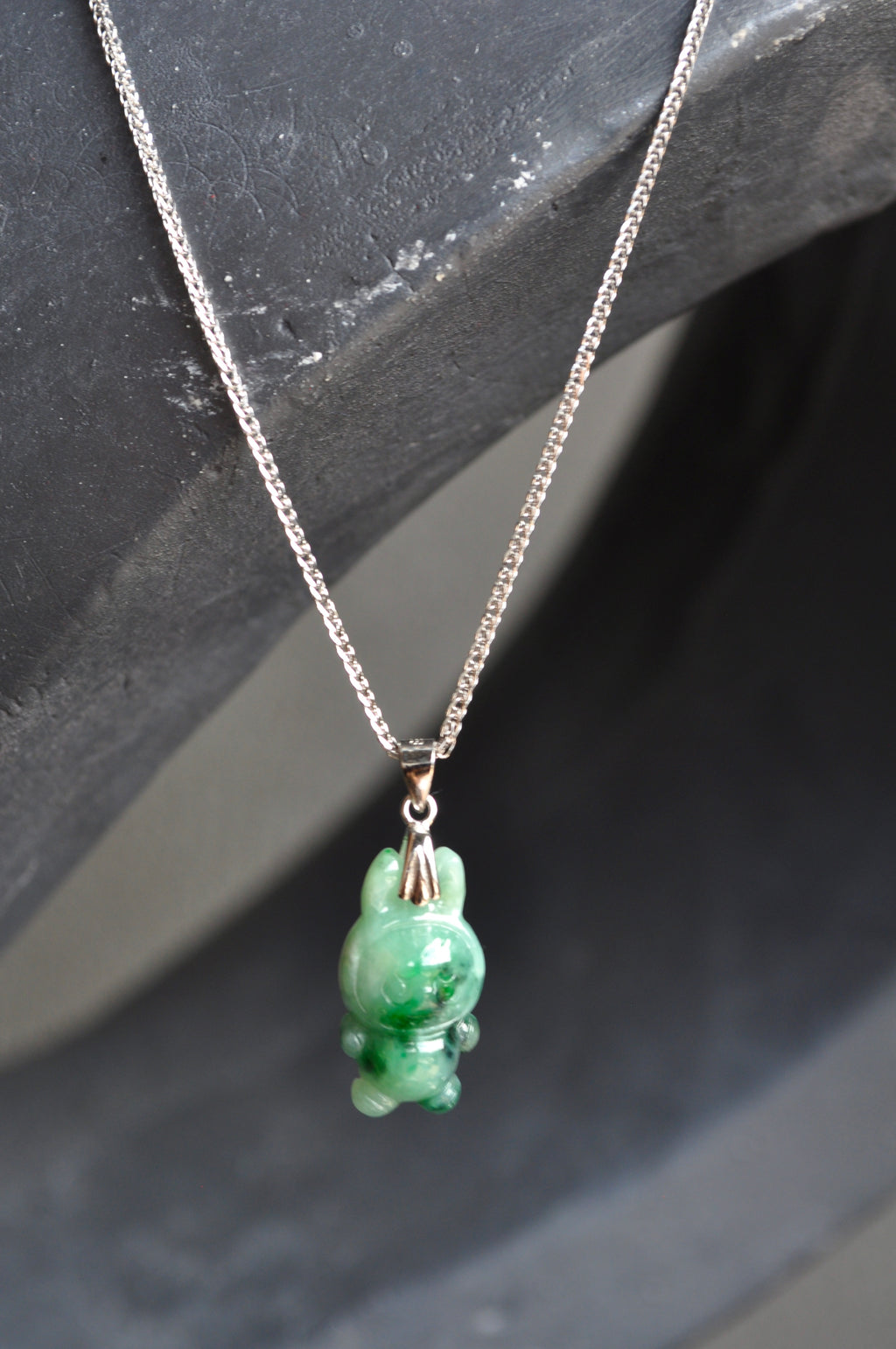 Silver Labubu Jade Necklace