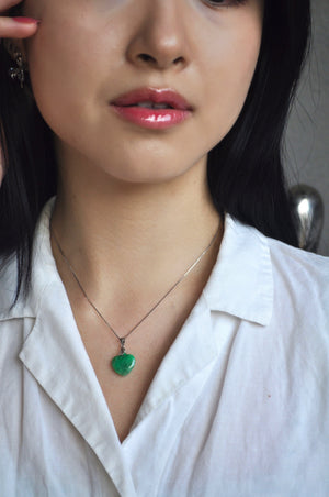 Silver Green Jade Love Necklace